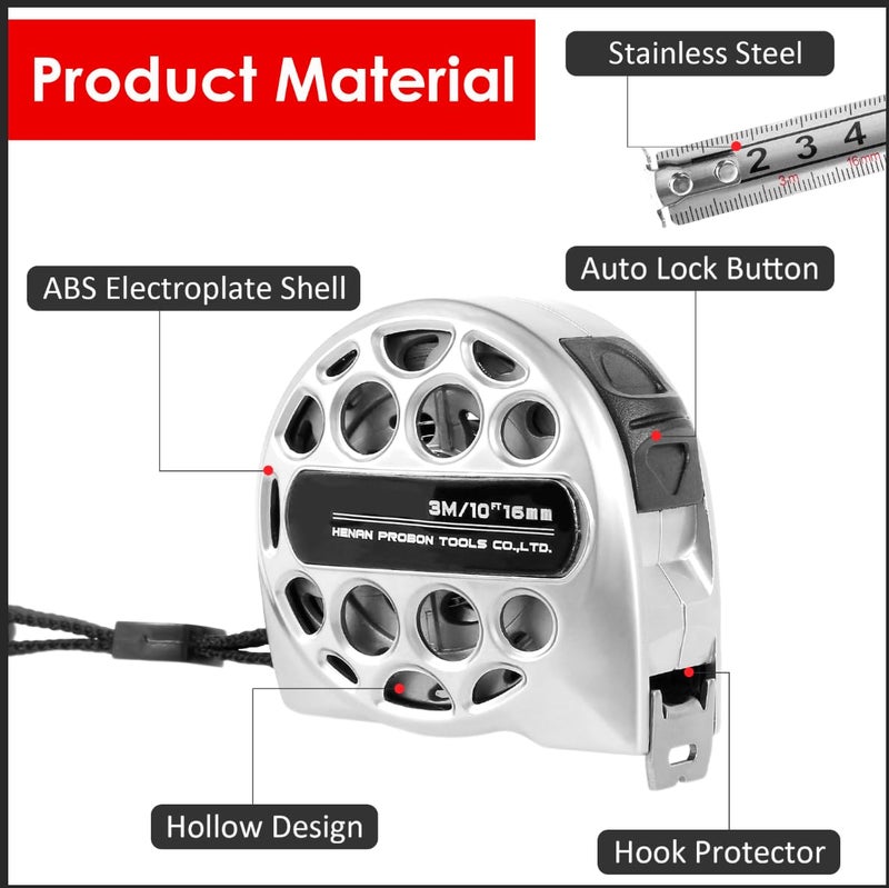 HOTBEST 2 Pack Tape Measure 9.8FT/3M Stainless Steel Measuring Tape with Double Sided Scale Waterproof Retractable Measure Ruler Handy Measurement Tape for Construction Household Woodworking - Image 2